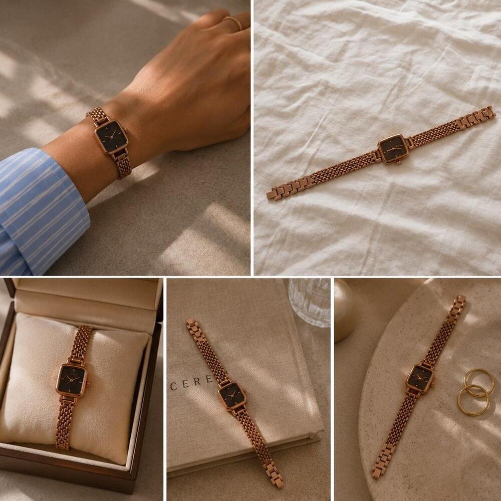 Rose gold watch with black accents - Picture 2 of 7